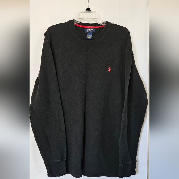 Polo Ralph Lauren Mens Black Waffle Knit Long Sleeve Shirt Size 2XLT - Picture 1 of 7